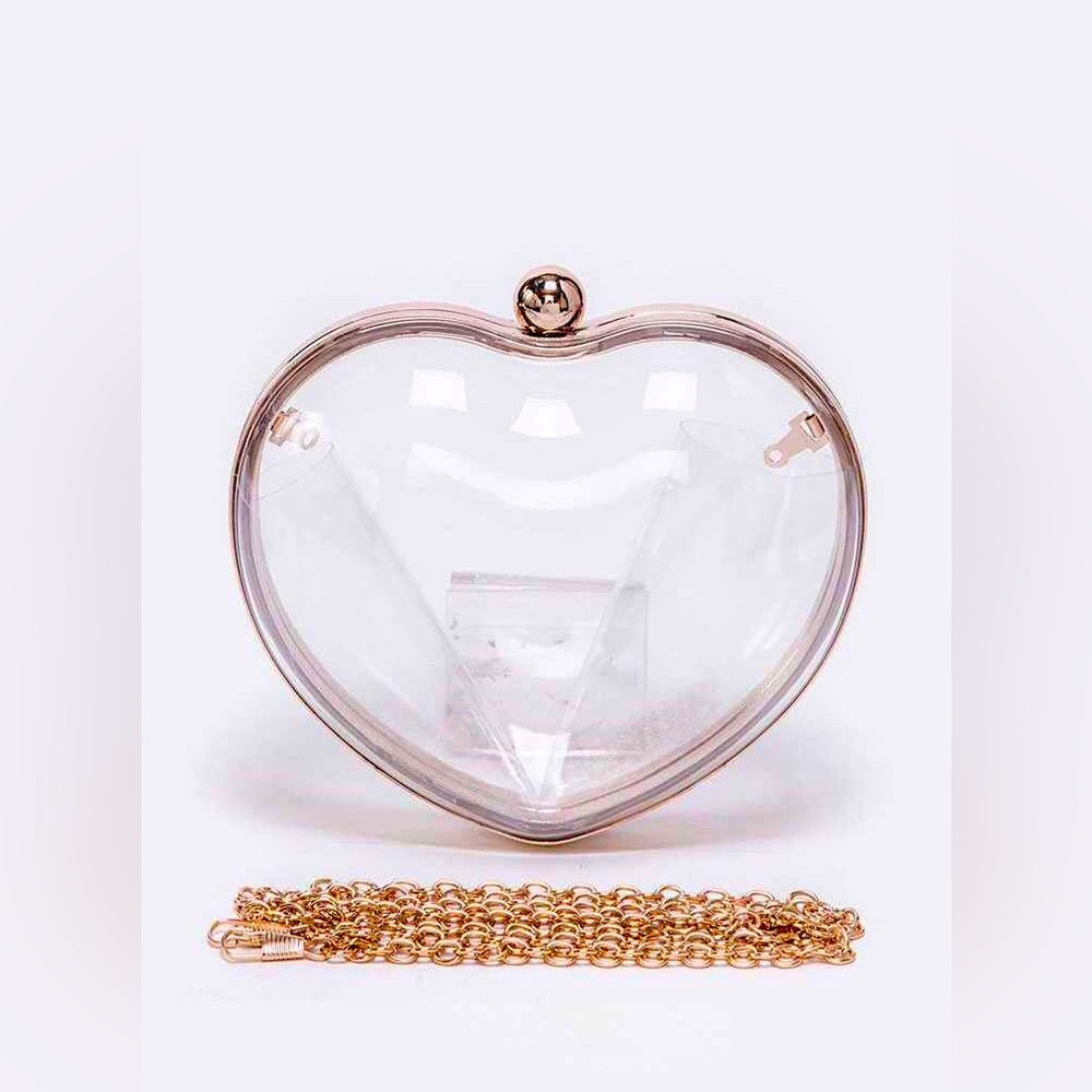 Clear Heart Metal Stadium Clutch Bag